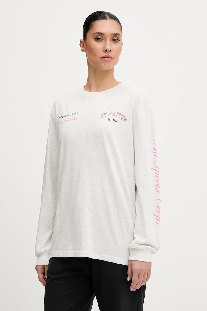 P.E Nation top a maniche lunghe in cotone sovrastampa grigio 254L067