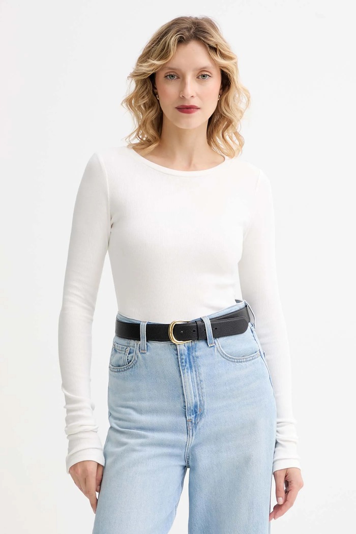 MUUV. longsleeve MUUV. x Answear uni alb LONGSLEEV.SLIMFIT.LINEA