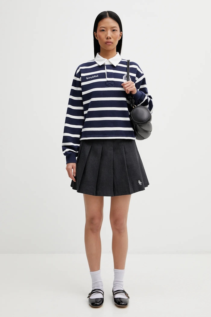 Βαμβακερή μπλούζα με μακριά μανίκια Sporty & Rich Yale Crest Rugby ST008611300BL107 σκούρο μπλε