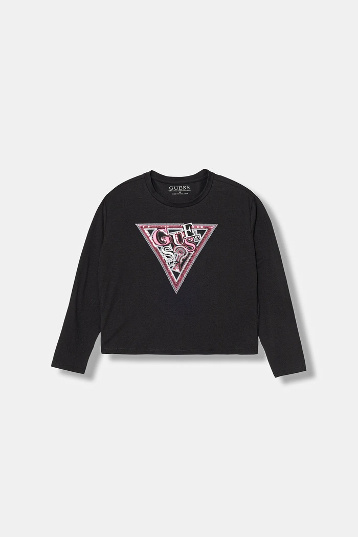 Guess longsleeve dziecięcy aplikacja czarny J5YI15.K6YW4.9BYA