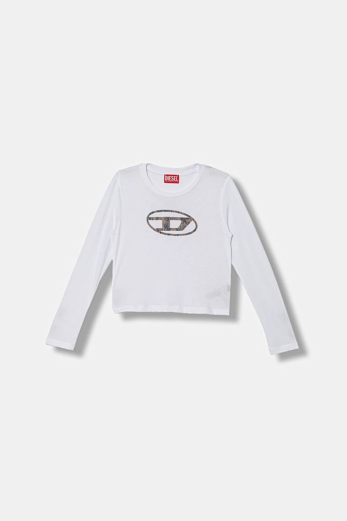 Detské tričko s dlhým rukávom Diesel TDOLSY T-SHIRT nášivka biela J02413