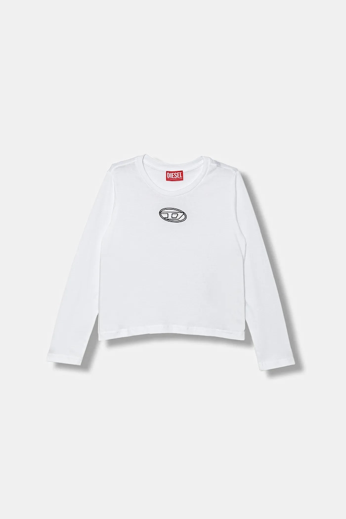 Dětské bavlněné tričko s dlouhým rukávem Diesel TIVALSYLS T-SHIRT kulatý bílá J02431