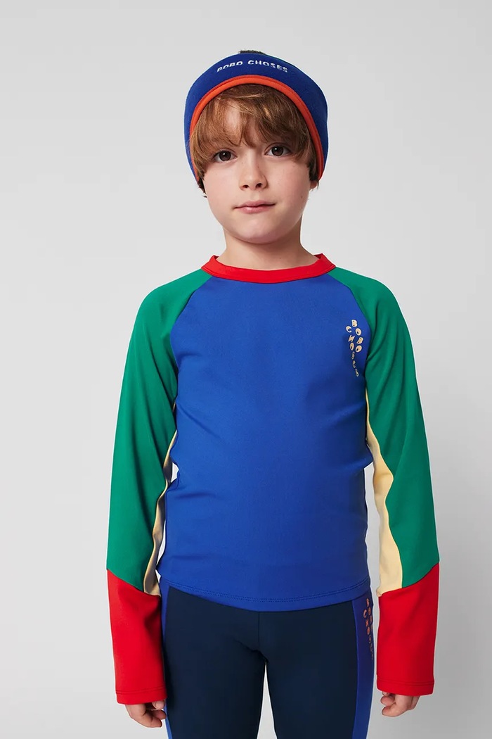 Detské tričko s dlhým rukávom Bobo Choses Color Block s elastanom modrá 225AC027