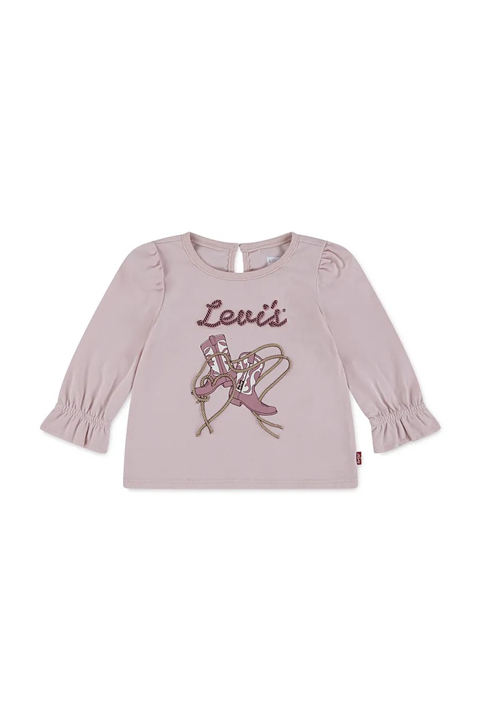 Levi's longsleeve din bumbac pentru bebeluși LS KNOT FRONT KNIT TOP print roz 1EN568