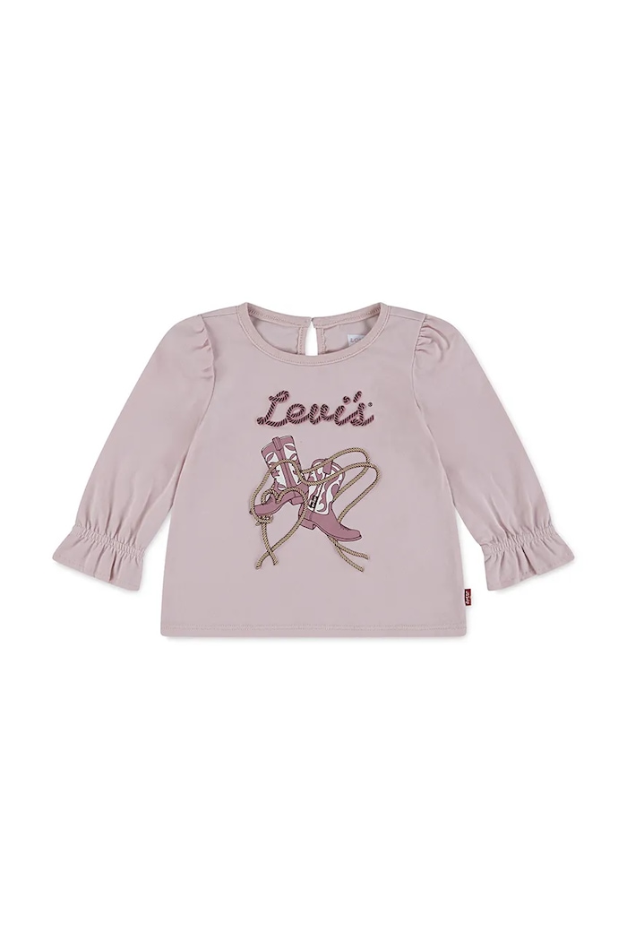 Levi's longsleeve din bumbac pentru bebeluși LS KNOT FRONT KNIT TOP print roz 1EN568