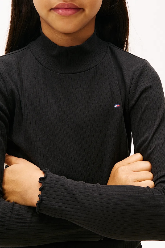 Fete Tommy Hilfiger tricou cu mânecă lungă pentru copii, din bumbac KG0KG08802.9BYA negru