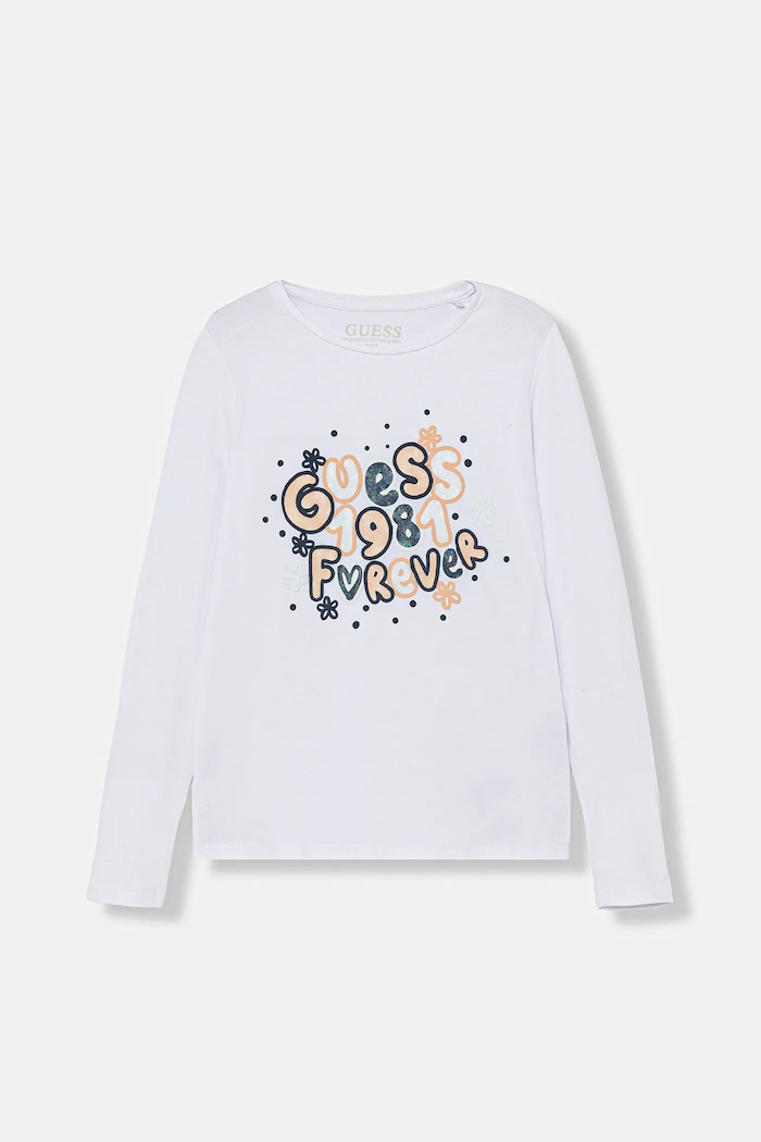 Guess longsleeve din bumbac pentru copii print alb K5BI09.J1314.9BYA