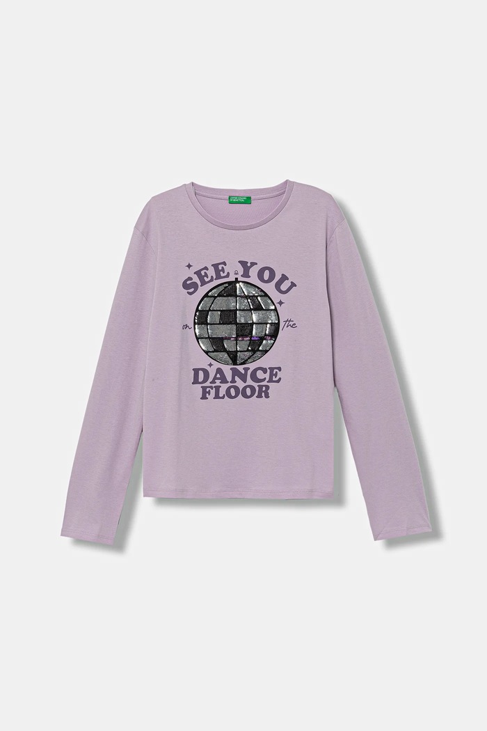 United Colors of Benetton longsleeve bawełniany dziecięcy nadruk fioletowy 3I1XC10QJ.G.seasonal