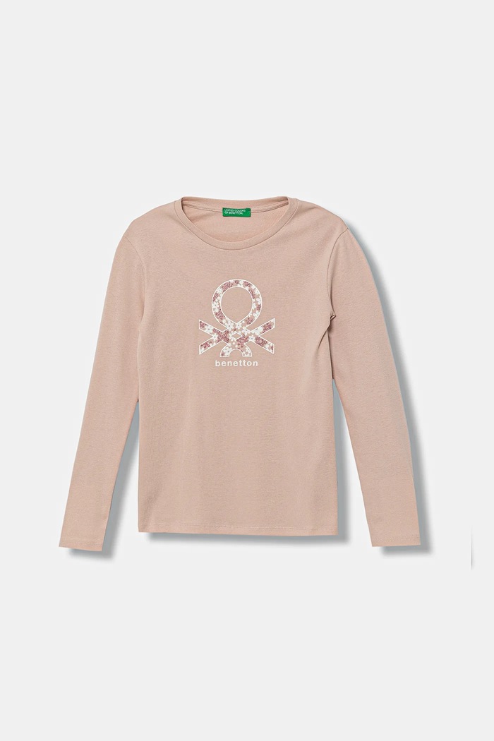 United Colors of Benetton longsleeve bawełniany dziecięcy nadruk różowy 3I9WC10Q2.G.seasonal