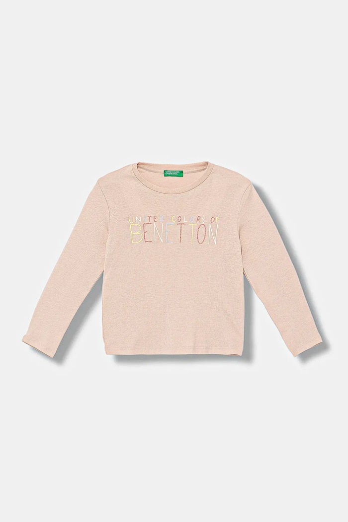 United Colors of Benetton longsleeve bawełniany dziecięcy nadruk różowy 3I9WG10JS.P.seasonal