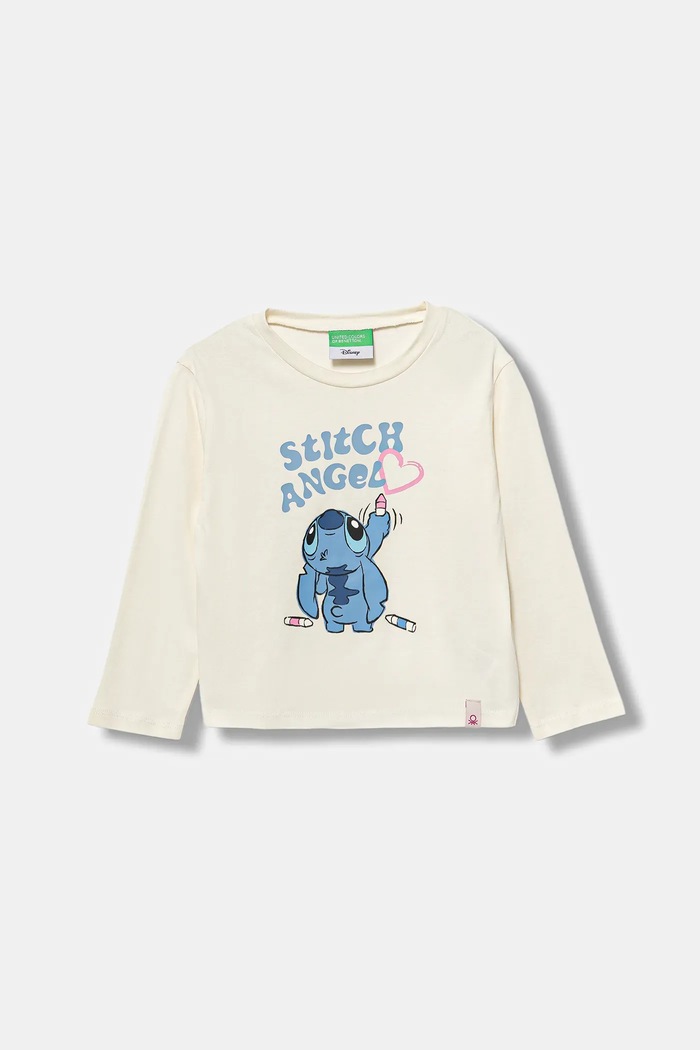 United Colors of Benetton longsleeve bawełniany dziecięcy nadruk beżowy 35RYG10KC.P.seasonal