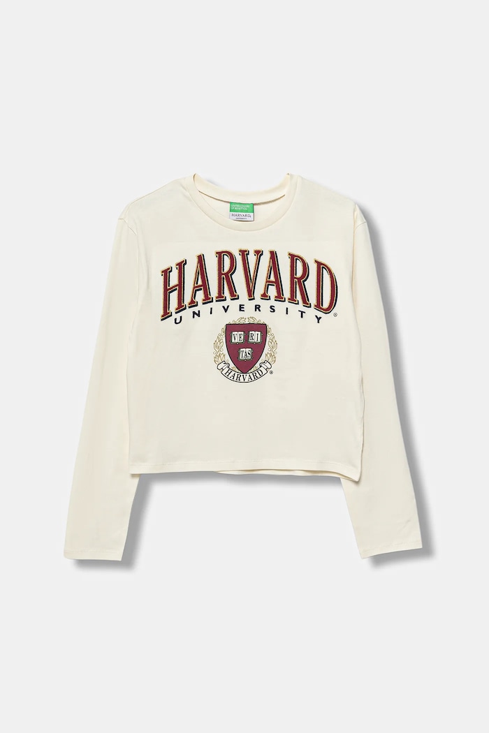 United Colors of Benetton longsleeve bawełniany dziecięcy nadruk beżowy 3IVWC10PX.G.seasonal