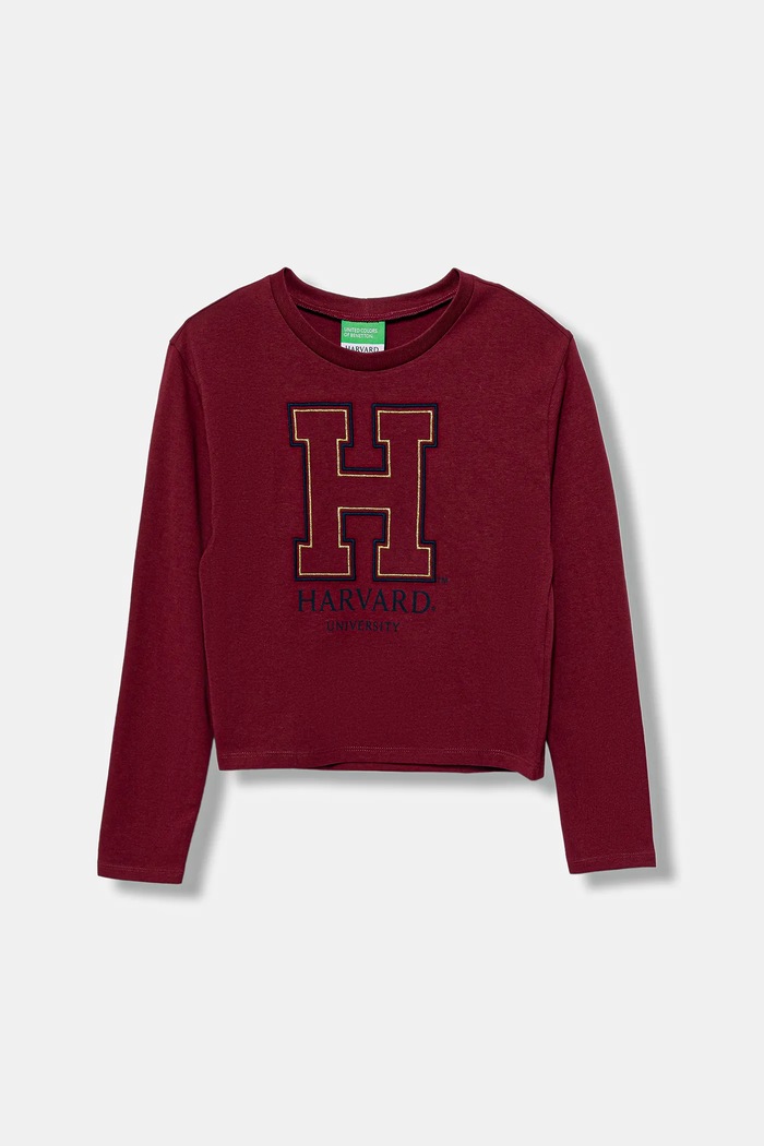 United Colors of Benetton longsleeve bawełniany dziecięcy nadruk bordowy 3IVWC10PX.G.seasonal