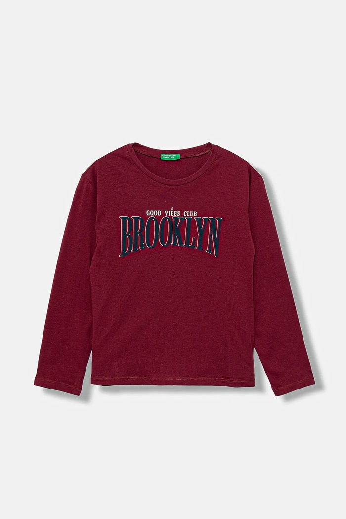 United Colors of Benetton longsleeve din bumbac pentru copii print burgundia 3JERC10QM.G.seasonal