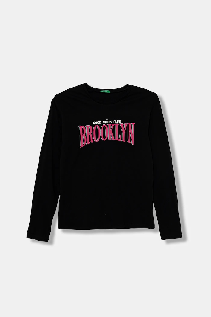United Colors of Benetton longsleeve din bumbac pentru copii print negru 3JERC10QM.G.seasonal