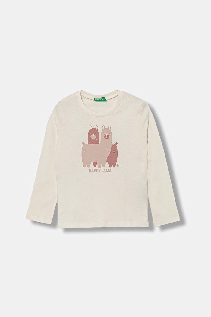United Colors of Benetton longsleeve in cotone bambino/a sovrastampa beige 3JERG10KB.P.seasonal