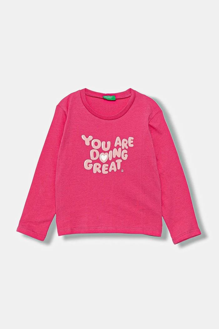 United Colors of Benetton longsleeve din bumbac pentru copii print roz 3JERG10KB.P.seasonal