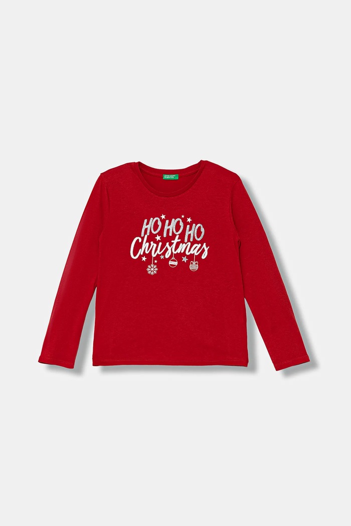 United Colors of Benetton longsleeve bawełniany dziecięcy nadruk czerwony 3ATNC10RB.G.Seasonal