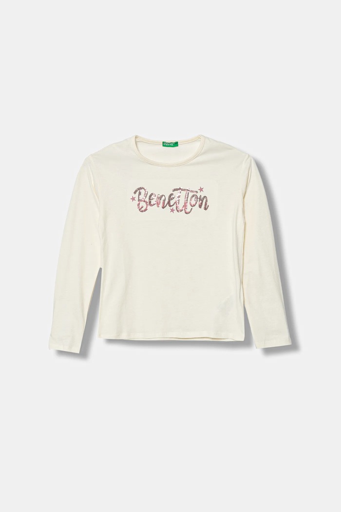 United Colors of Benetton longsleeve bawełniany dziecięcy aplikacja beżowy 3ATNC10RG.G.Seasonal
