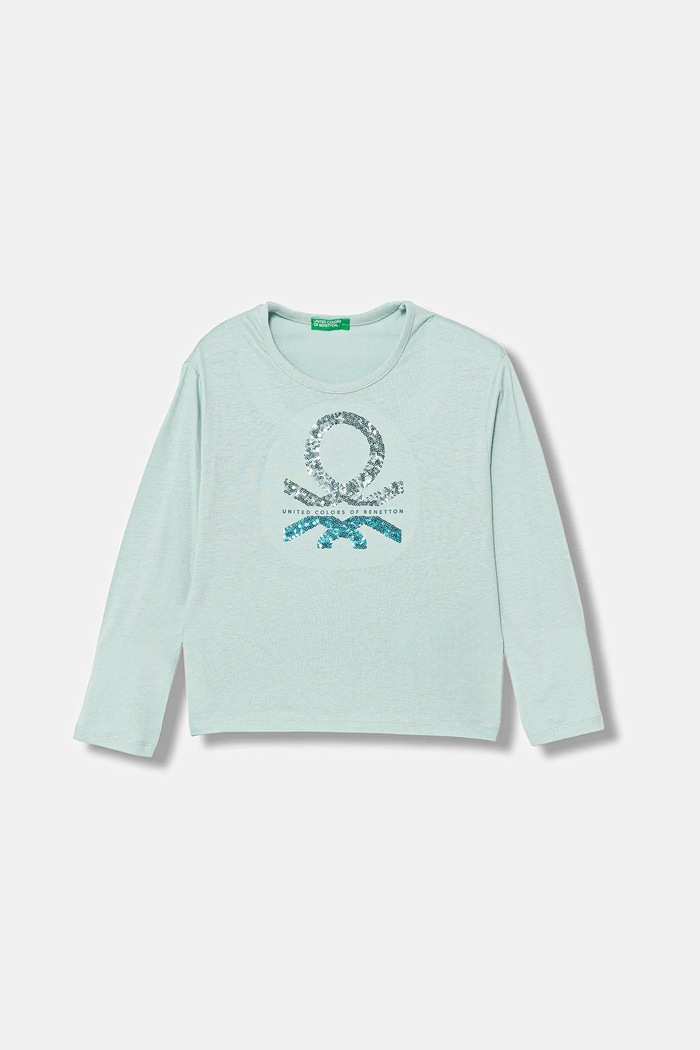 United Colors of Benetton longsleeve bawełniany dziecięcy aplikacja turkusowy 3ATNC10RG.G.Seasonal