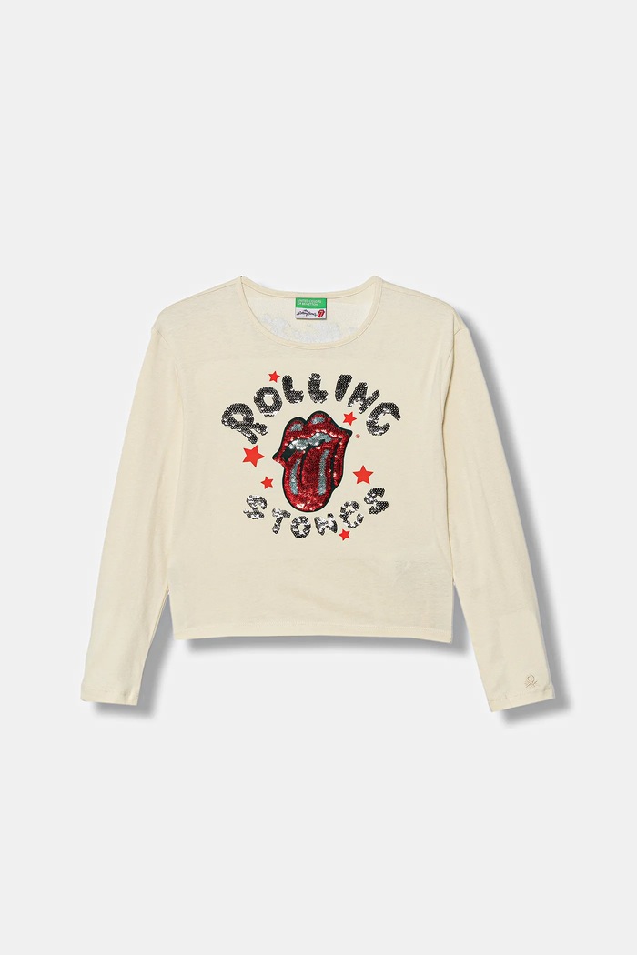 United Colors of Benetton longsleeve dziecięcy aplikacja beżowy 3ATNC10RI.G.Seasonal