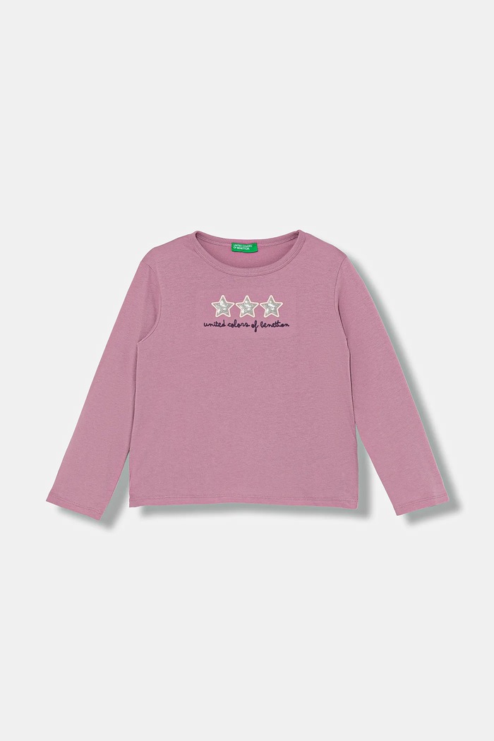 United Colors of Benetton longsleeve din bumbac pentru copii imprimeu roz 3ATNG10KZ.P.Seasonal