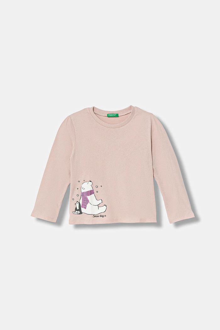 United Colors of Benetton longsleeve bawełniany dziecięcy nadruk różowy 3ATNG10L7.P.Seasonal