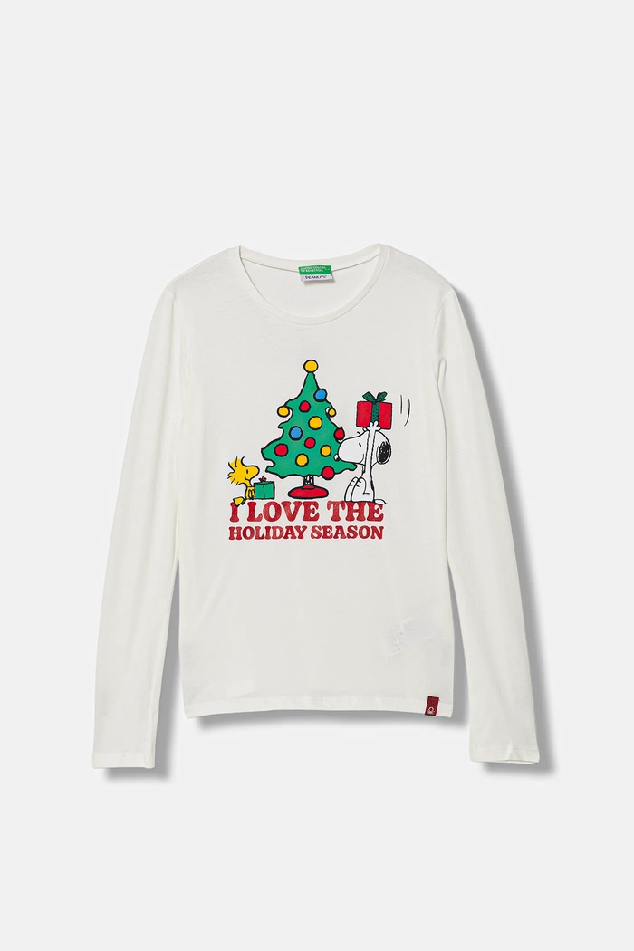 United Colors of Benetton longsleeve bawełniany dziecięcy nadruk biały 3ATNC10RJ.G.Seasonal
