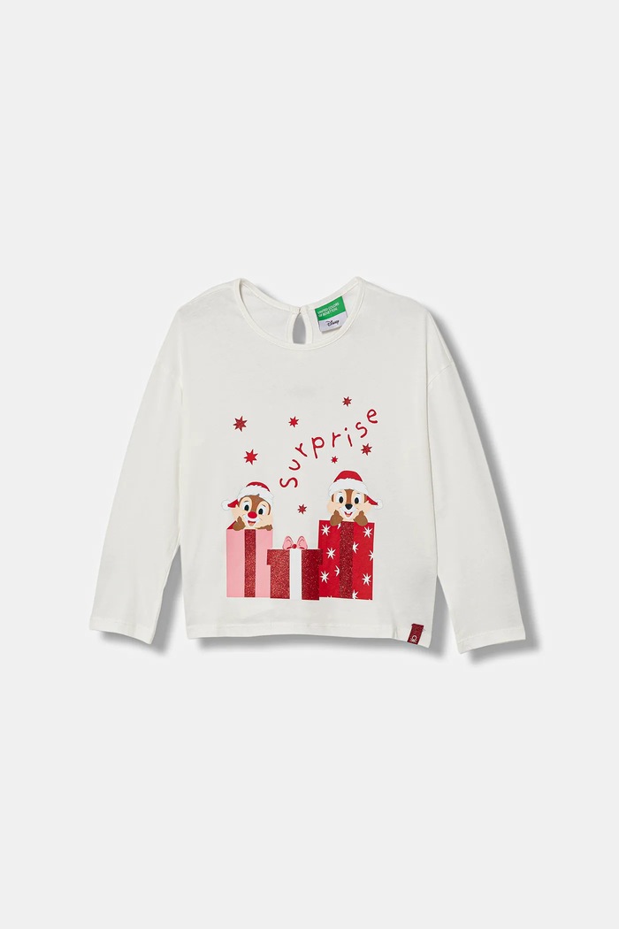 United Colors of Benetton longsleeve bawełniany dziecięcy nadruk biały 3ATNG10L1.P.Seasonal