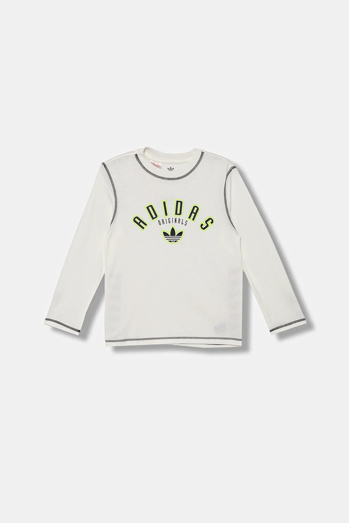 adidas Originals longsleeve din bumbac pentru copii JX5271 alb AW25