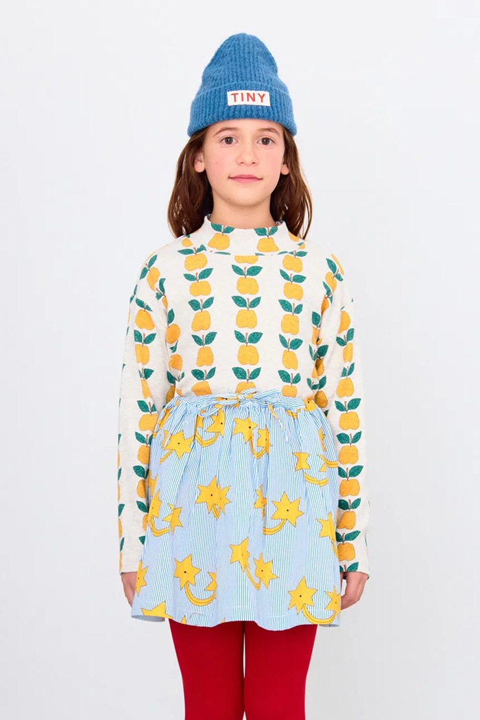 Detské tričko s dlhým rukávom Tinycottons APPLES RIB MOCKNECK s elastanom béžová AW25.238