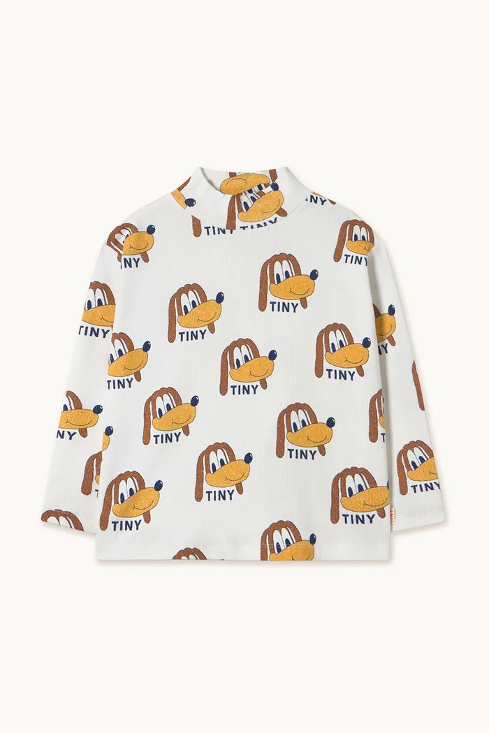 Detské tričko s dlhým rukávom Tinycottons DOGS RIB MOCKNECK s elastanom biela AW25.241