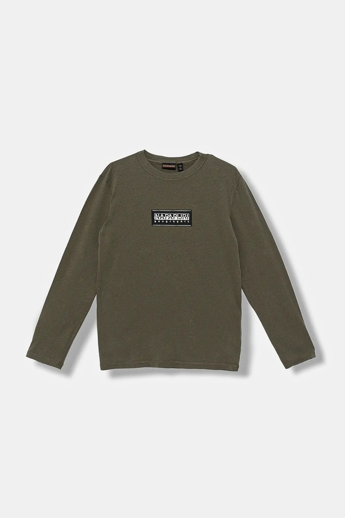 Napapijri longsleeve bawełniany dziecięcy S-CHAMOIS nadruk zielony NP0A4HYKG0A1.134.172