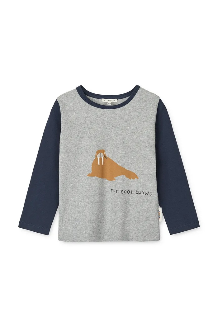 Liewood longsleeve bawełniany dziecięcy Apia Placement Longsleeve T-shirt LW20213.9BYA szary AW25