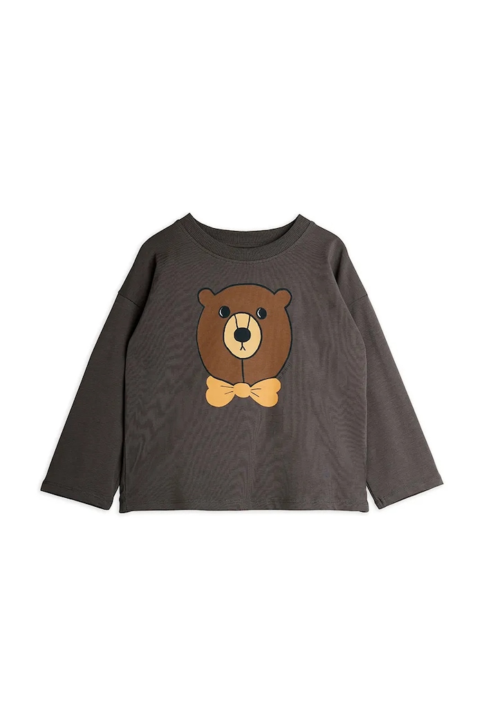 Детска блуза с дълги ръкави Mini Rodini Bear еластичен сив 25720106