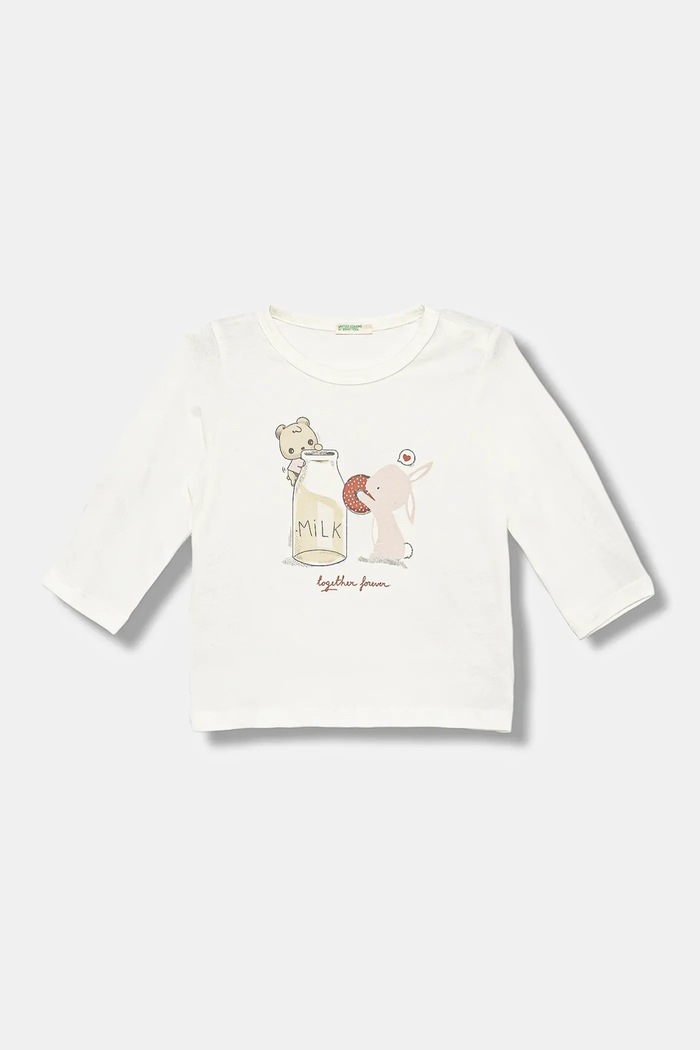 Detské bavlnené tričko s dlhým rukávom United Colors of Benetton bavlna biela 3ATNA106L.W.seasonal