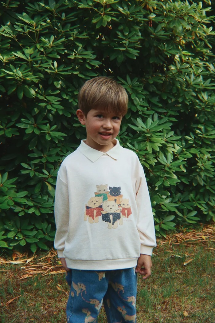 Konges Sløjd longsleeve bawełniany dziecięcy SPOTTY LS POLO GOTS nadruk beżowy KS105184.9BYA