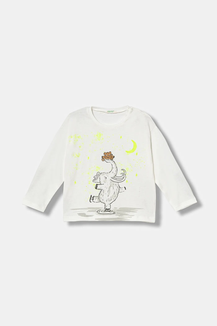 United Colors of Benetton longsleeve bawełniany niemowlęcy nadruk biały 3ATNA106R.W.Seasonal
