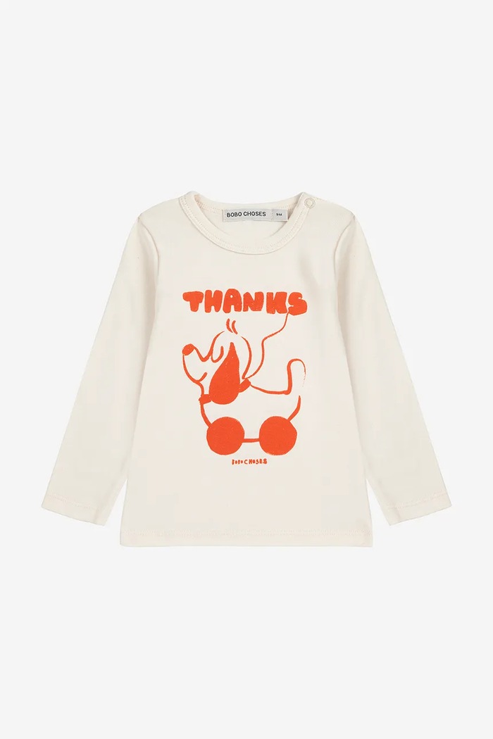 Detské bavlnené tričko s dlhým rukávom Bobo Choses Rolling dog 225FB001 béžová AW25