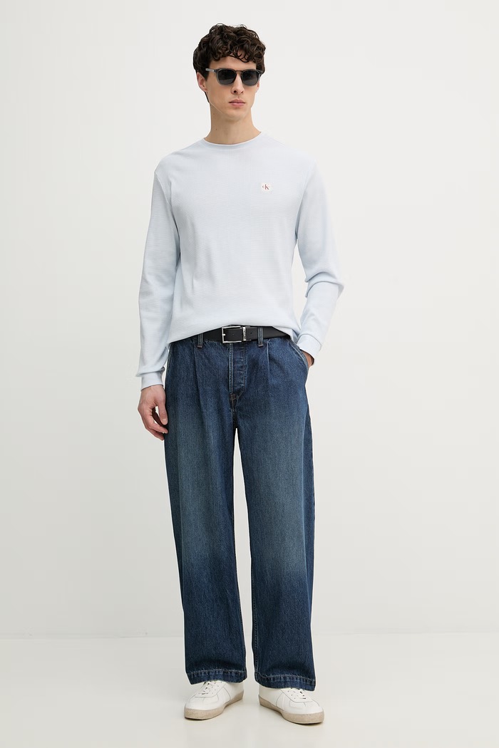 Calvin Klein Jeans tričko s dlhým rukávom pánske s bavlnou LV040EM217 modrá SS26