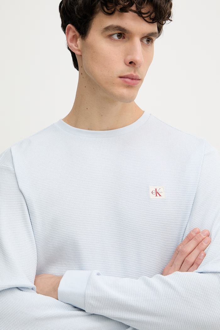 Calvin Klein Jeans tričko s dlhým rukávom pánske s bavlnou modrá LV040EM217