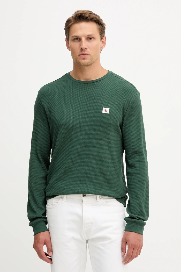 Calvin Klein Jeans longsleeve męski z bawełny zielony LV040EM217