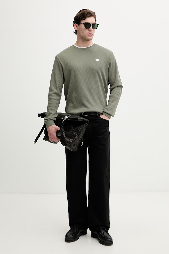 Calvin Klein Jeans longsleeve pentru bărbați, cu bumbac LV040EM217 verde SS26