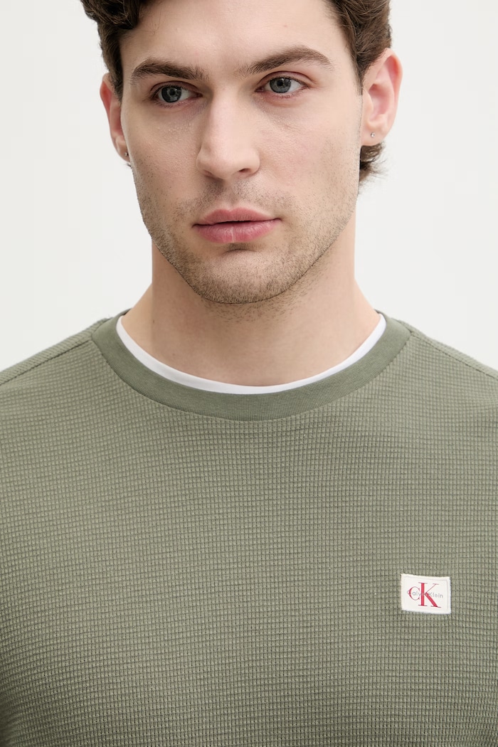 Calvin Klein Jeans longsleeve pentru bărbați, cu bumbac verde LV040EM217
