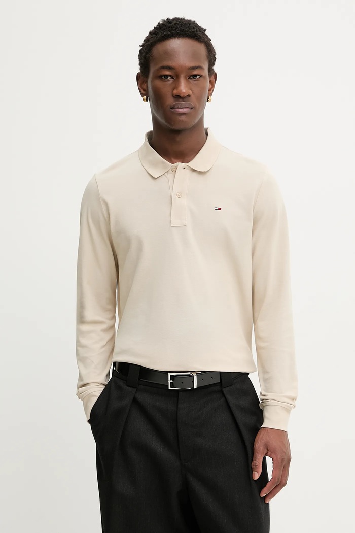 Pamučna majica dugih rukava Tommy Jeans Planet friendly bež DM0DM20232