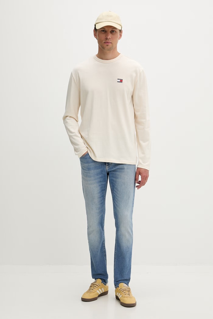 Tommy Jeans longsleeve męski bawełniany DM0DM21974 beżowy AW25