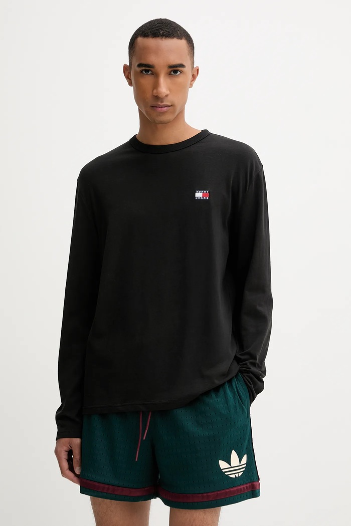 Tommy Jeans longsleeve bărbătesc din bumbac uni negru DM0DM21974