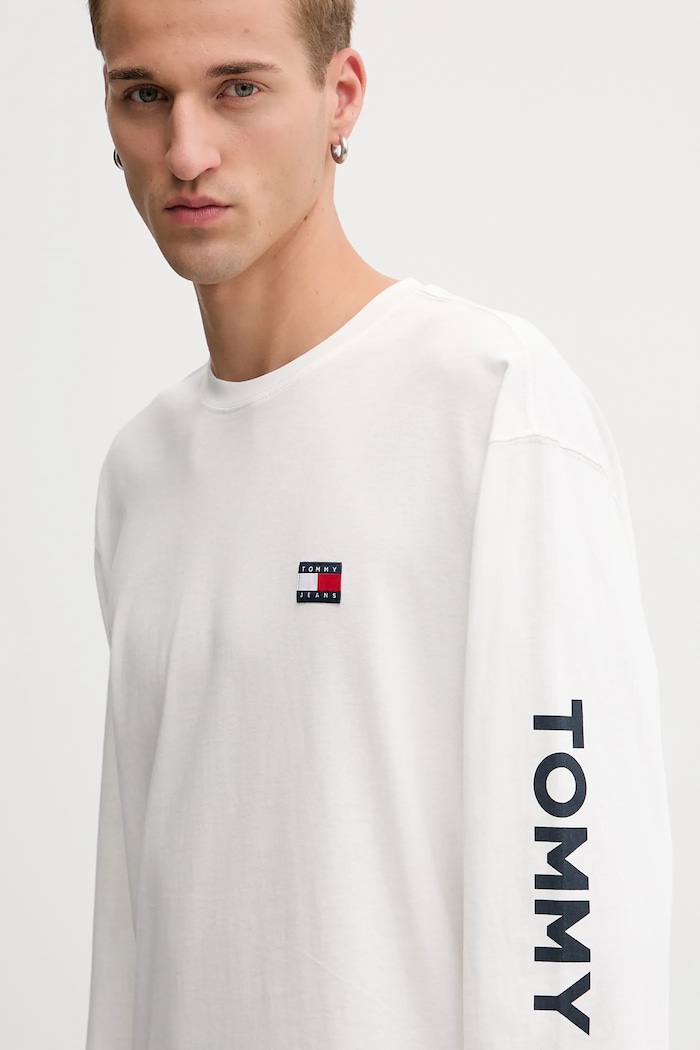 Bavlnené tričko s dlhým rukávom Tommy Jeans béžová DM0DM21976