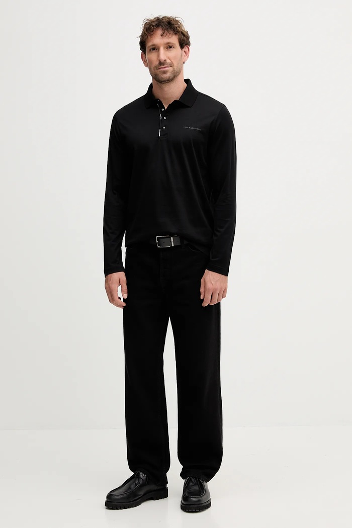 Βαμβακερή μπλούζα με μακριά μανίκια Karl Lagerfeld 554200.745002 μαύρο AW25