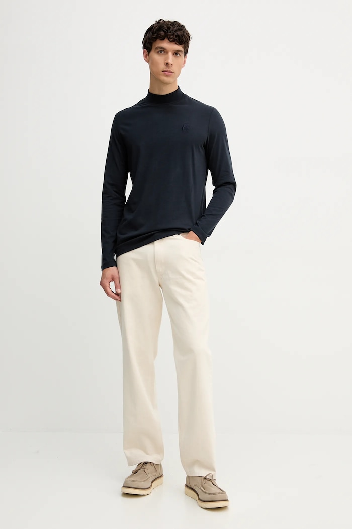 Bavlnené tričko s dlhým rukávom Karl Lagerfeld 554226.755022 tmavomodrá AW25